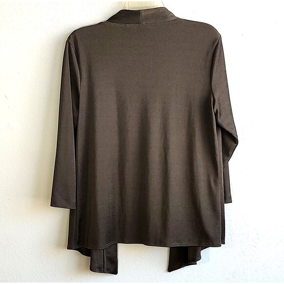Additions by Chico's Size 1 Open Front 3/4 Sleeves Metallic Gold Black Cardigan - Picture 5 of 7